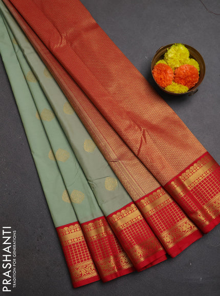 Pista Green & Red Semi Kanchipuram Silk - Korvai