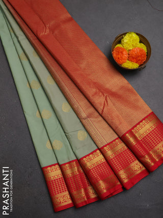 Pista Green & Red Semi Kanchipuram Silk - Korvai
