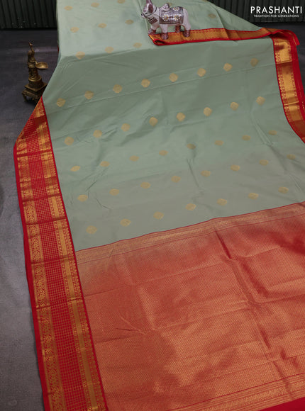 Pista Green & Red Semi Kanchipuram Silk - Korvai