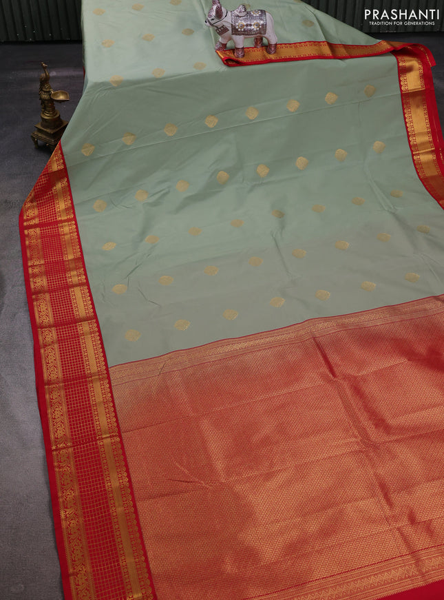 Pista Green & Red Semi Kanchipuram Silk - Korvai