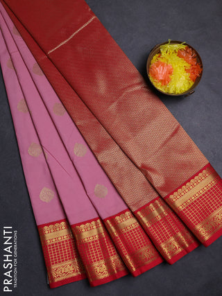 Peach Pink & Red Semi Kanchipuram Silk - Korvai