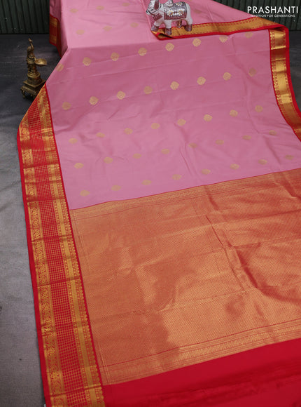 Peach Pink & Red Semi Kanchipuram Silk - Korvai