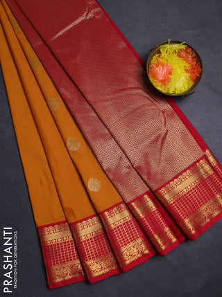 Mustard Yellow & Red Semi Kanchipuram Silk - Korvai