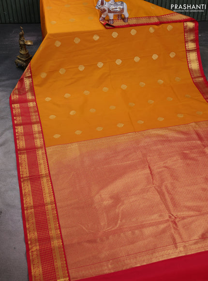 Mustard Yellow & Red Semi Kanchipuram Silk - Korvai