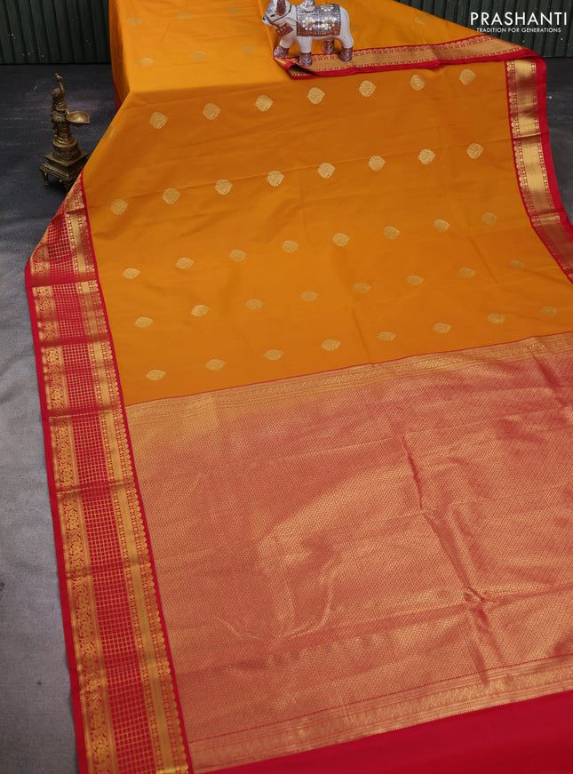 Mustard Yellow & Red Semi Kanchipuram Silk - Korvai