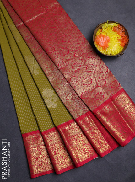 Mehendi Green & Red Semi Kanchipuram Silk - Korvai