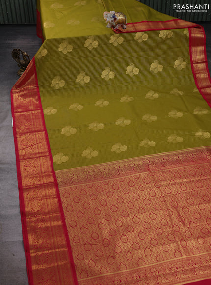 Mehendi Green & Red Semi Kanchipuram Silk - Korvai