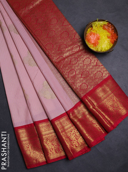 Pastel Pink & Pink Semi Kanchipuram Silk - Korvai