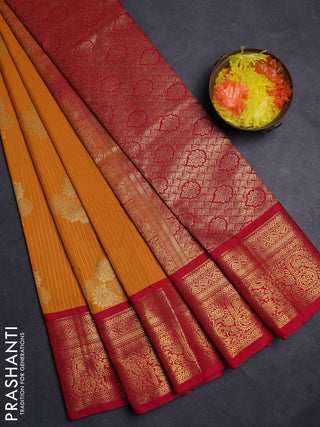 Mustard Yellow & Pink Semi Kanchipuram Silk - Korvai