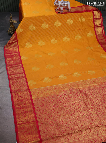 Mustard Yellow & Pink Semi Kanchipuram Silk - Korvai