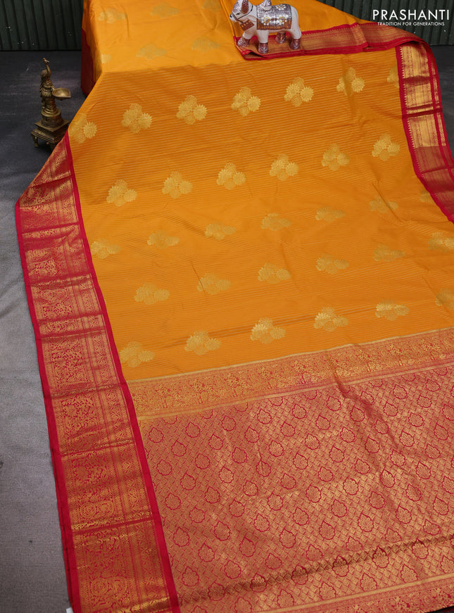 Mustard Yellow & Pink Semi Kanchipuram Silk - Korvai