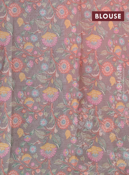 Peach & Grey Ombre Kota Embroidery Saree - Printed Blouse
