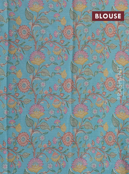 Pista Green & Teal Ombre Kota Embroidery Saree - Printed Blouse