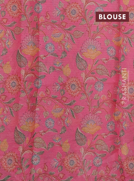 Peach & Pink Ombre Kota Embroidery Saree - Printed Blouse