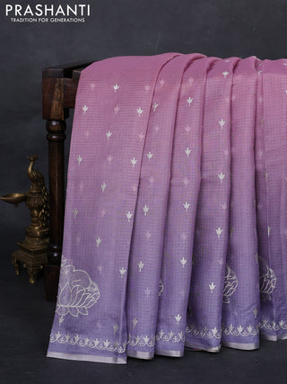 Baby Pink Ombre Kota Embroidery Saree - Printed Blouse