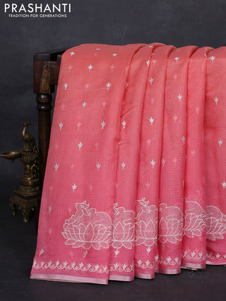 Peach Ombre Kota Embroidery Saree - Printed Blouse