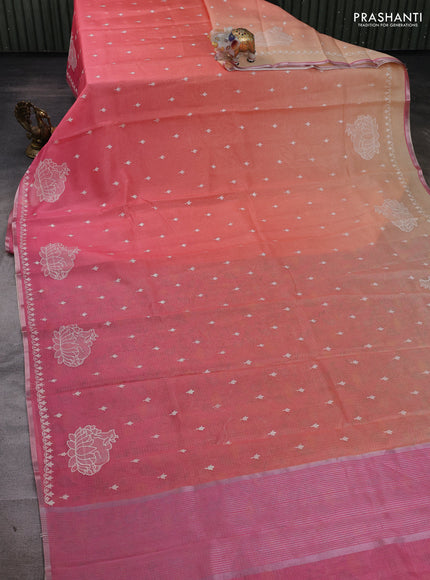 Peach Ombre Kota Embroidery Saree - Printed Blouse
