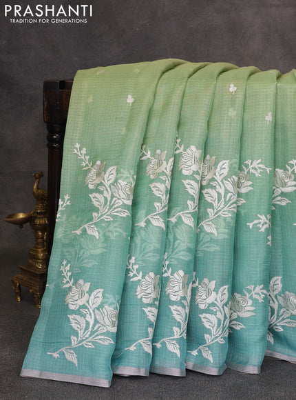 Pista Green & Teal Ombre Kota Embroidery Saree - Printed Blouse