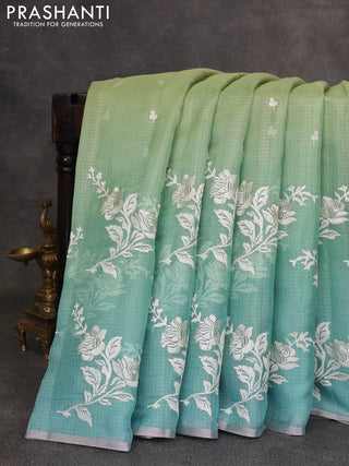 Pista Green & Teal Ombre Kota Embroidery Saree - Printed Blouse