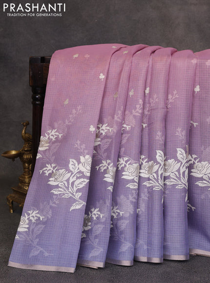 Baby Pink & Lavender Ombre Kota Embroidery Saree - Printed Blouse