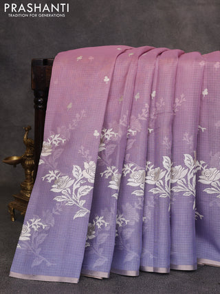 Baby Pink & Lavender Ombre Kota Embroidery Saree - Printed Blouse