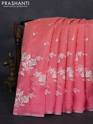 Peach Ombre Kota Embroidery Saree - Printed Blouse