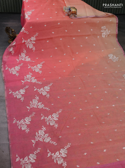 Peach Ombre Kota Embroidery Saree - Printed Blouse