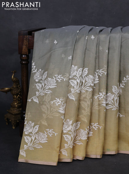 Grey Ombre Kota Embroidery Saree - Printed Blouse