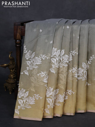 Grey Ombre Kota Embroidery Saree - Printed Blouse