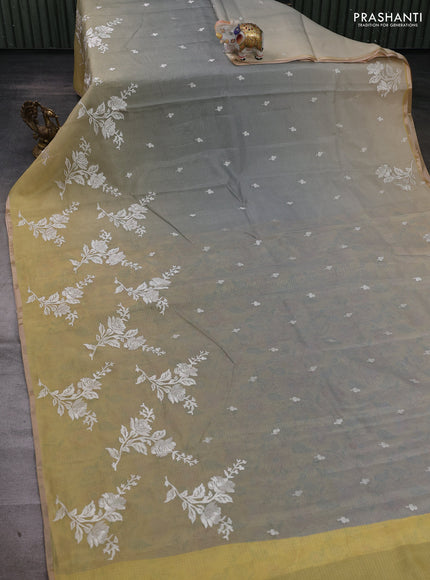 Grey Ombre Kota Embroidery Saree - Printed Blouse