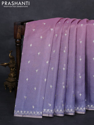 Pink & Lavender Ombre Kota Embroidery Saree - Printed Blouse
