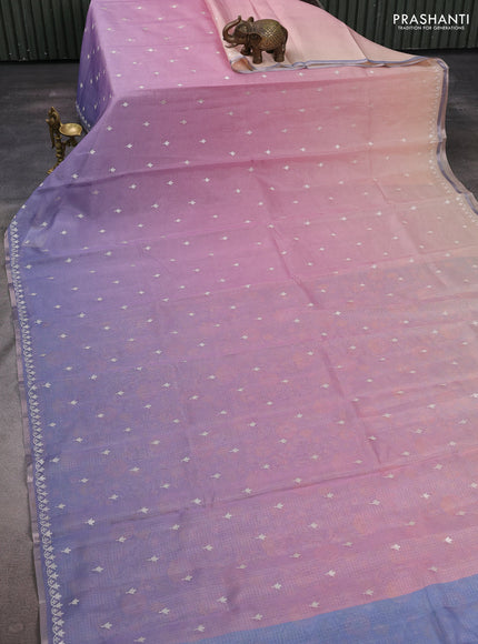 Pink & Lavender Ombre Kota Embroidery Saree - Printed Blouse