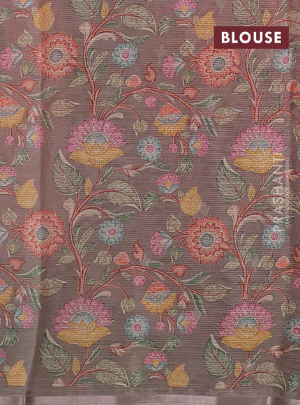 Peach Orange & Grey Ombre Kota Embroidery Saree - Printed Blouse