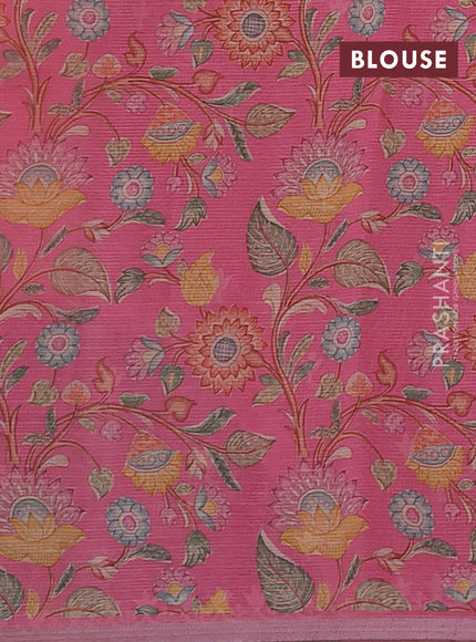 Peach Orange & Pink Ombre Kota Embroidery Saree - Printed Blouse