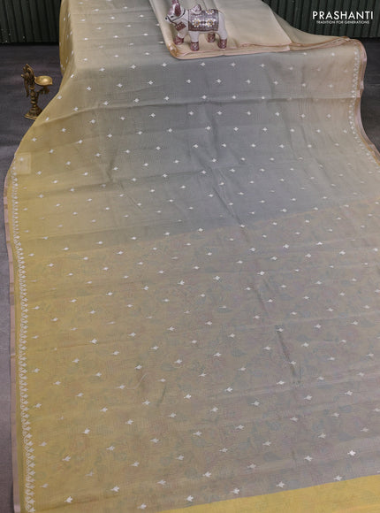 Grey Ombre Kota Embroidery Saree - Printed Blouse