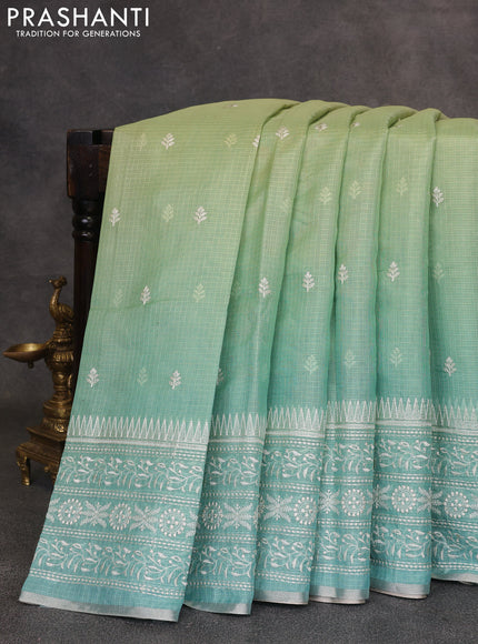 Pists Green & Teal Ombre Kota Embroidery Saree - Printed Blouse