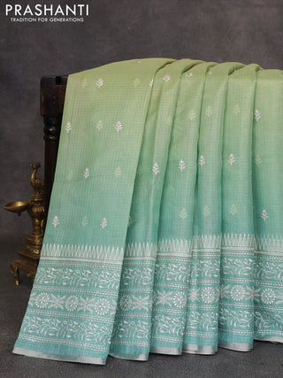 Pists Green & Teal Ombre Kota Embroidery Saree - Printed Blouse