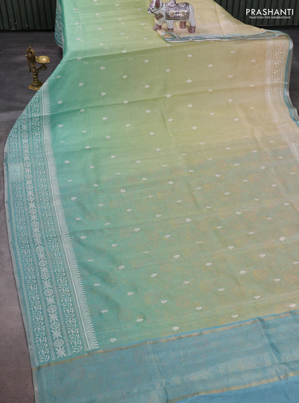 Pists Green & Teal Ombre Kota Embroidery Saree - Printed Blouse