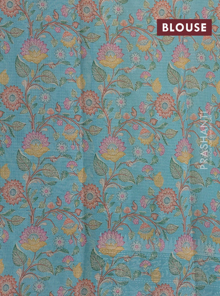 Pists Green & Teal Ombre Kota Embroidery Saree - Printed Blouse