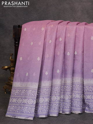 Baby Pink & Lavender Ombre Kota Embroidery Saree - Printed Blouse