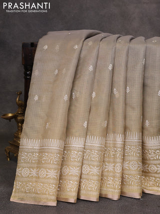Grey Ombre Kota Embroidery Saree - Printed Blouse
