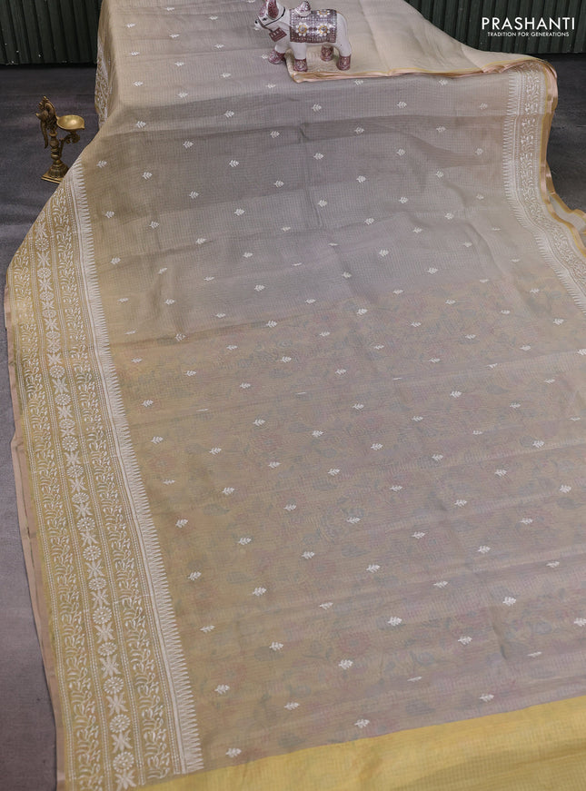 Grey Ombre Kota Embroidery Saree - Printed Blouse