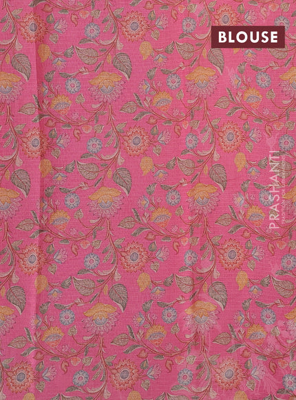 Peach & Pink Ombre Kota Embroidery Saree - Printed Blouse