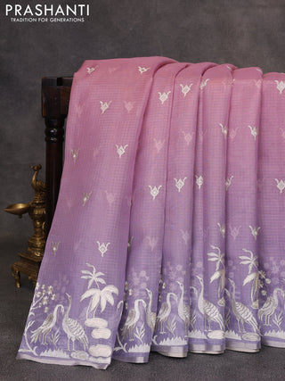 Baby Pink & Lavender Ombre Kota Embroidery Saree - Printed Blouse