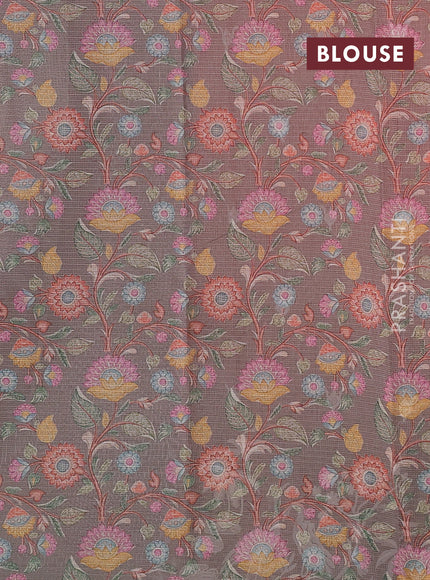 Peach & Grey Ombre Kota Embroidery Saree - Printed Blouse