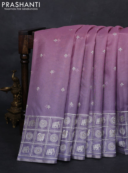 Pink & Lavender Ombre Kota Embroidery Saree - Printed Blouse