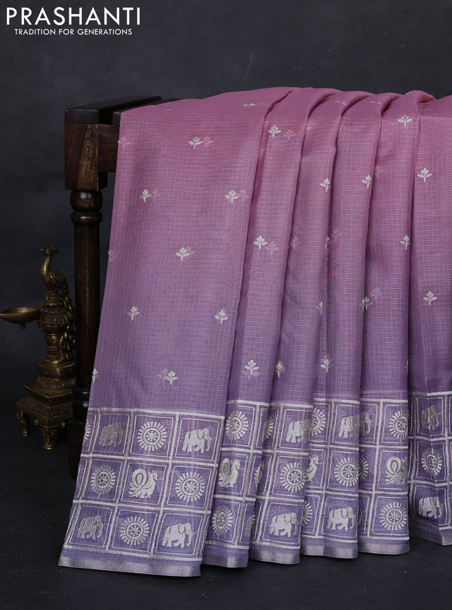 Pink & Lavender Ombre Kota Embroidery Saree - Printed Blouse