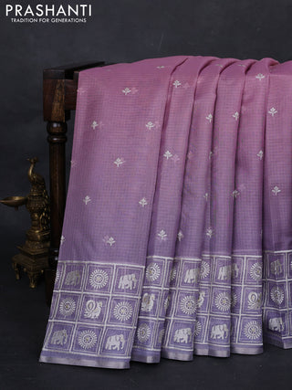 Pink & Lavender Ombre Kota Embroidery Saree - Printed Blouse