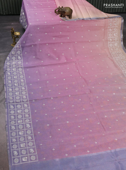 Pink & Lavender Ombre Kota Embroidery Saree - Printed Blouse