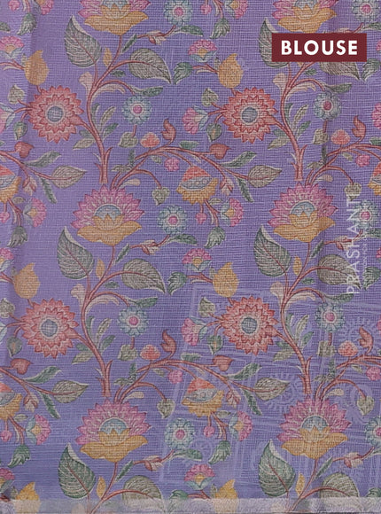 Pink & Lavender Ombre Kota Embroidery Saree - Printed Blouse